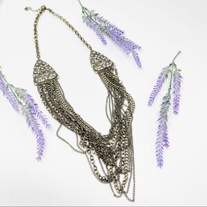 LOFT Art Deco Rhinestone Multi Strand Chain Statement Necklace